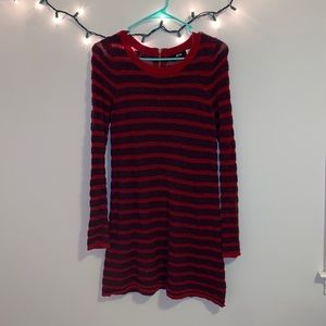 BDG red and maroon striped sweater tunic with back zipper detail, size S-P